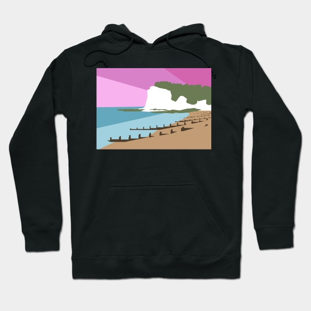 St Margaret’s Bay Beach and White Cliffs, Dover, Kent, Pink Sunset Hoodie by OneThreeSix
